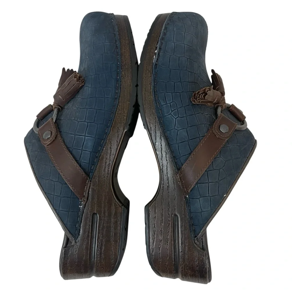 Dansko Shandi Snakeskin Blue Leather Slip-On Clogs - Picture 5 of 10